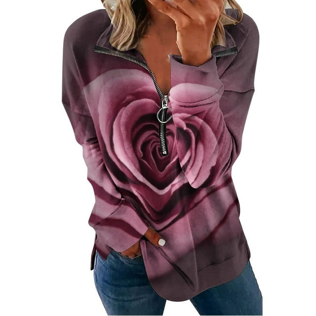 Chandails à Capuchon de Mode pour Femmes 2023 Mode T-shirt Imprimé Ample Manches Longues Blouse Col Rond Hauts Décontractés Chandails en Molleton Chandails à Capuchon 50 % de Rabais Liquidation Costumes Halloween/noël