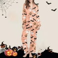 thumbnail image 2 of Enjoytime Women's Sleepwear 2 Piece Set Halloween Printed Lapel Long Sleeve Button Down Blouse Pants Pumpkins Ghost Pajamas Trendy Cozy Loungewear, 2 of 6
