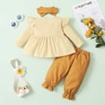 thumbnail image 5 of oqasdz Girls Fall Outfits Infant Solid Bowknot O Neck Long Sleeve Tops Dot Printed Pants with Headbands Clothing Sets Size 3-6 M, 5 of 7