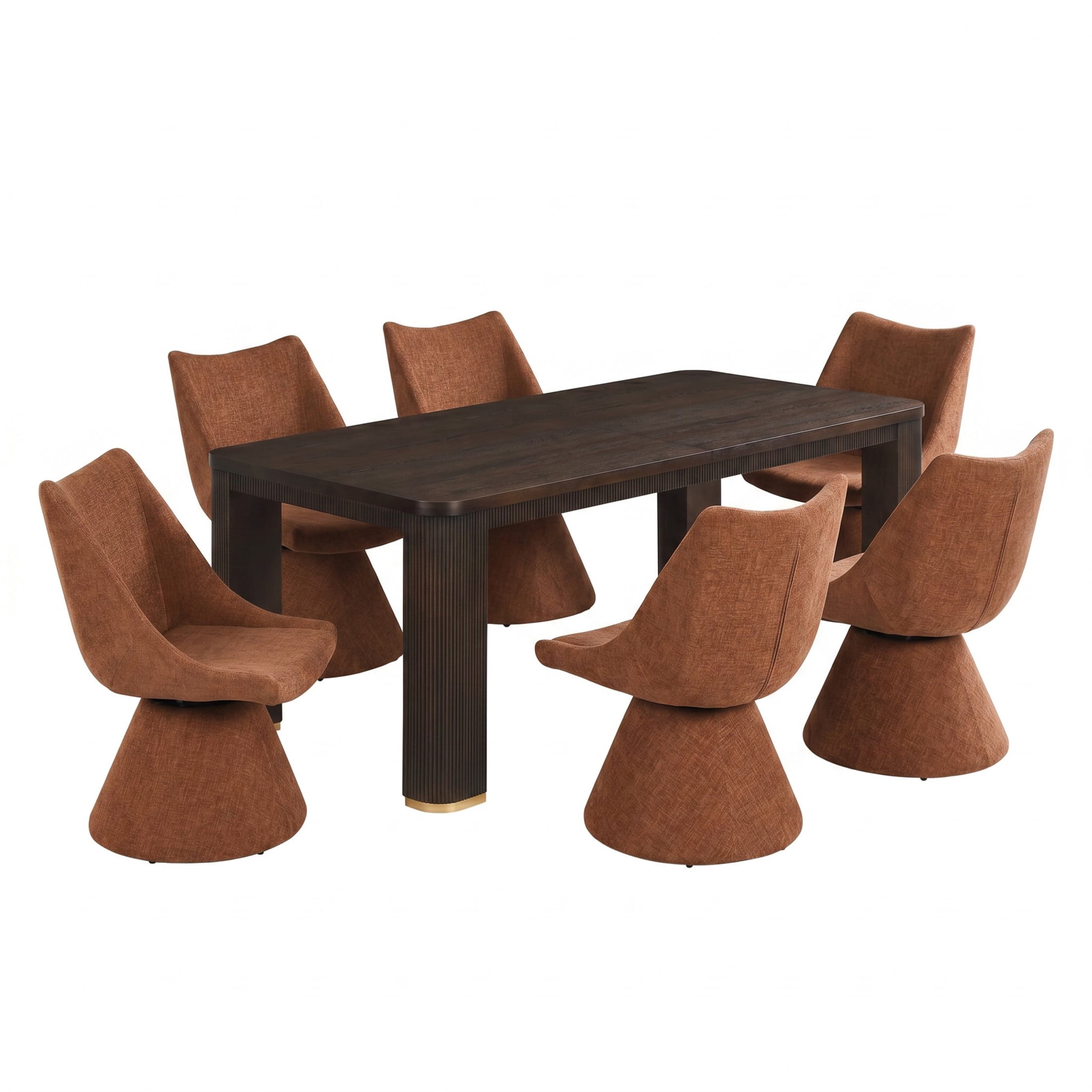 Christopher Knight Home 7-Piece Modern Swivel Upholstered Dining Chairs with 90" Table, Espresso+Brown