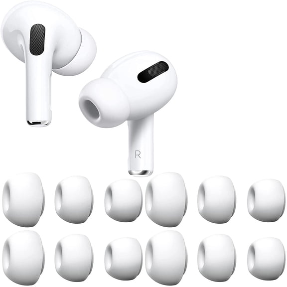 6 Pairs Replacement Ear Tips for AirPods Pro 1st and 2nd Gen, Soft Silicone Earbud Tips with Noise Reduction Holes, Charging Case Fit, S/M/L, White
