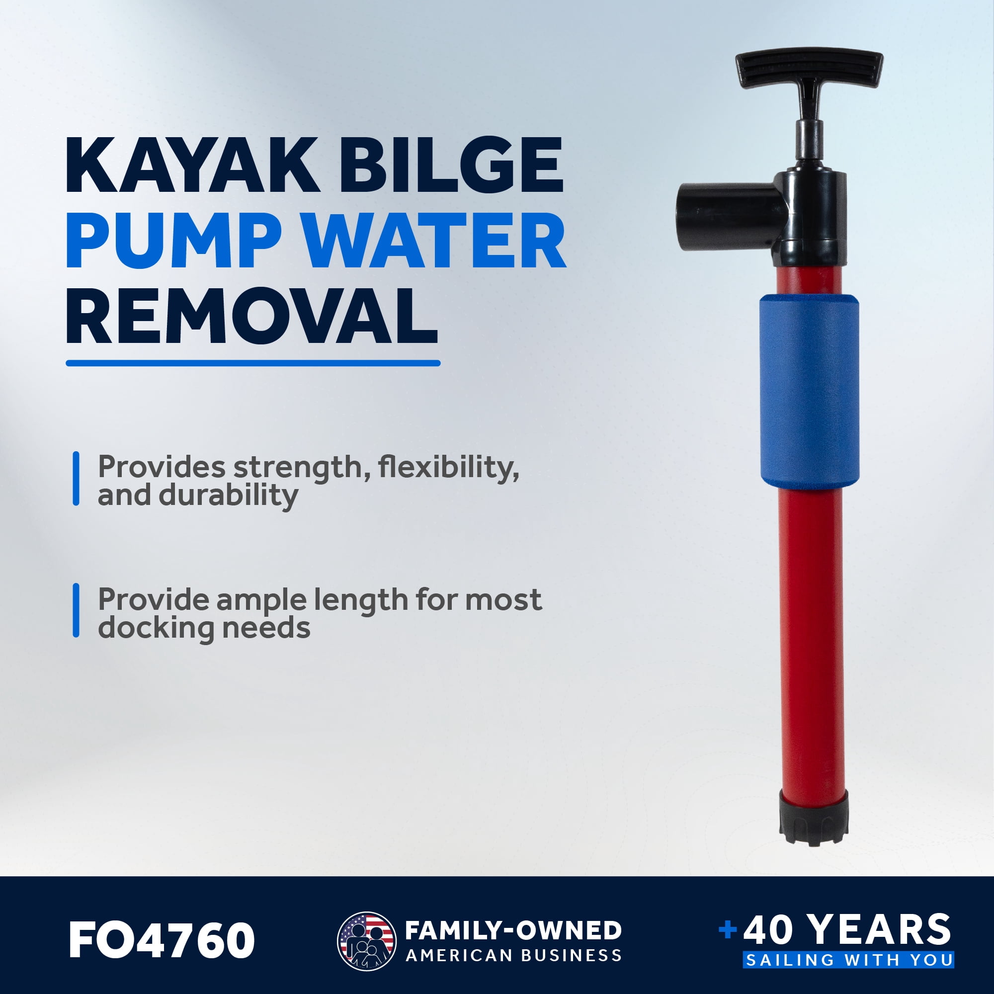 Five Oceans 18" Kayak Manual Bilge Pump for Water Extraction from Flooded Kayak, Boat, Canoe, or Personal Watercraft- FO4760