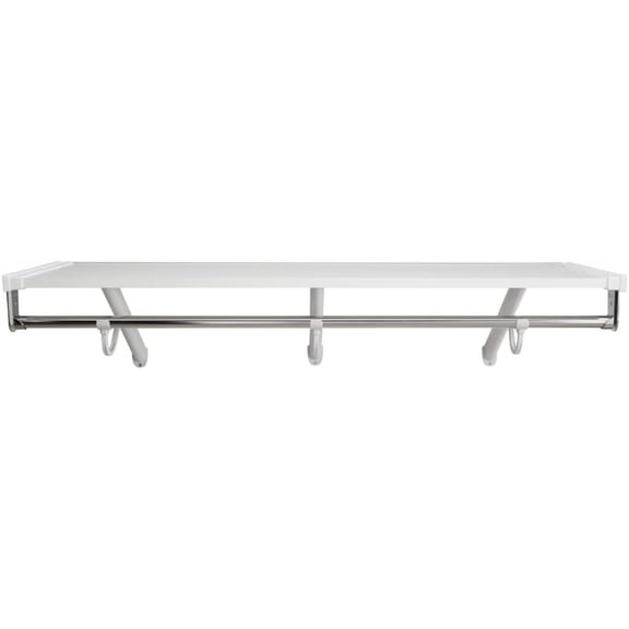 Rubbermaid 48 Inch Premium Wood Closet Shelf With Hanging Rod, Wall Mounted, White