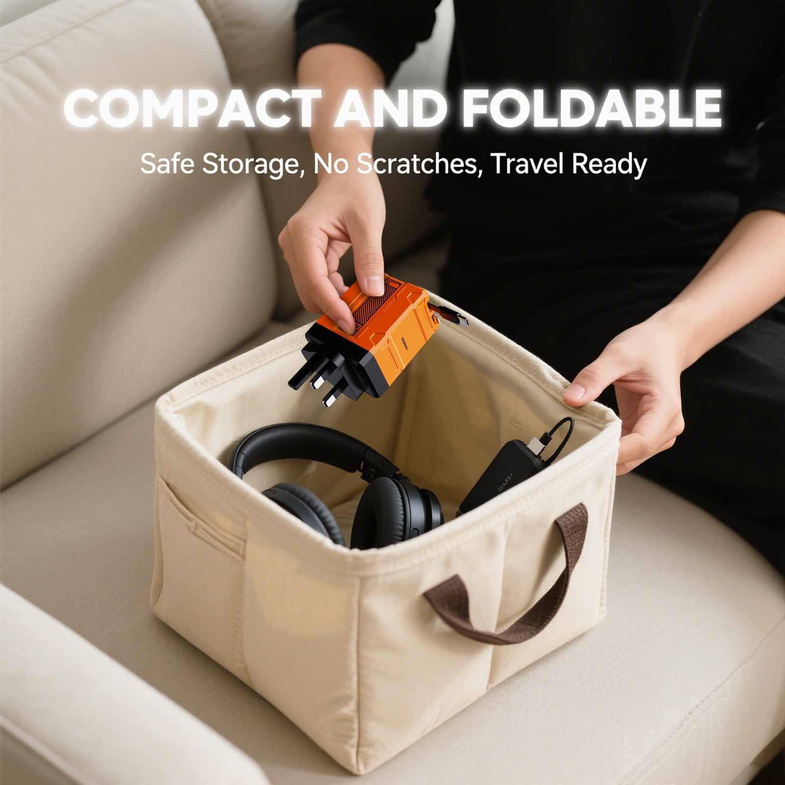 120W 2-in-1 Retractable Fast Charger, GaN Foldable Wall Plug with Built-in Cable, Portable Charging Adapter for Phones, Tablets & Laptops