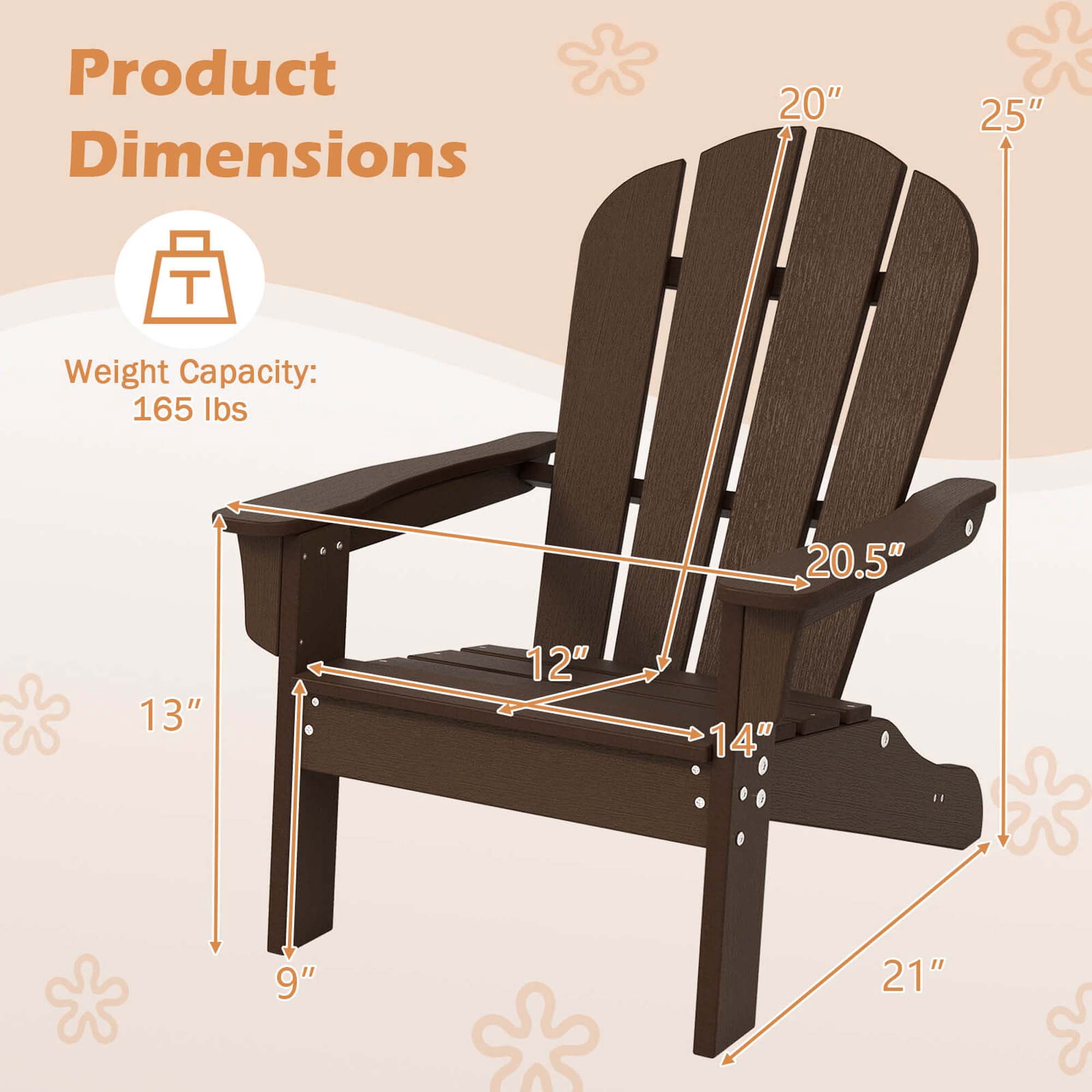 Costway Kids Adirondack Chair with High Backrest Armrests Fire Pit Chair for Kids Ages 3-8 Brown