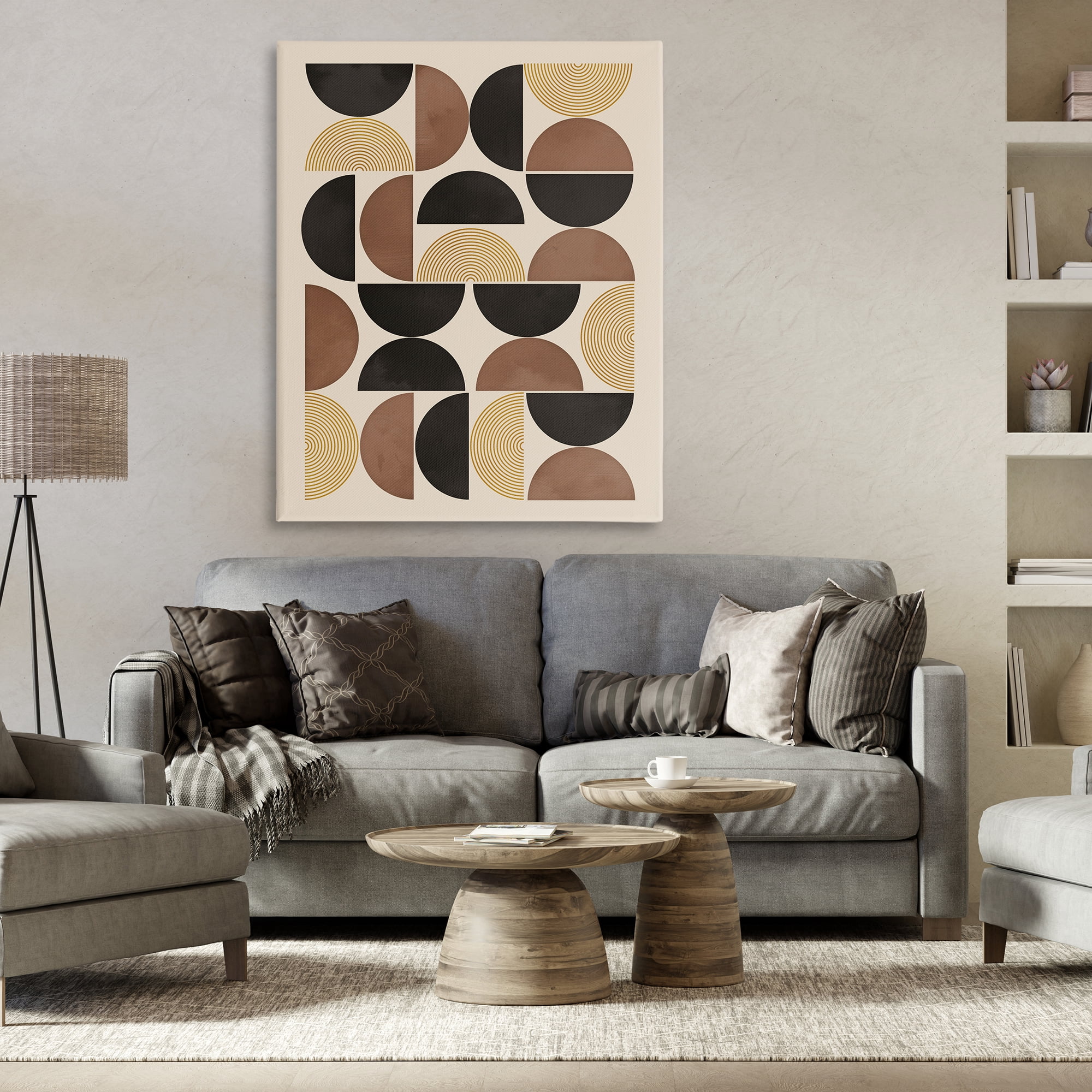 Stupell Industries Midcentury Neutral Geometric Abstract Painting Gallery Wrapped Canvas Art Print Wall Art, 36 x 48