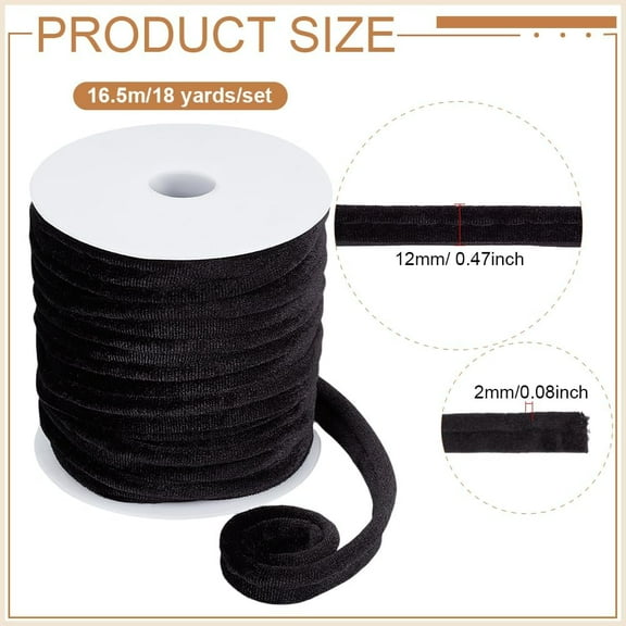 18Yards Black Velvet Piping Bias Tape 0.47inch Wide Lip Cord Trim Piping Trim with Welting Cord for Sewing Clothing Upholstery Trimming