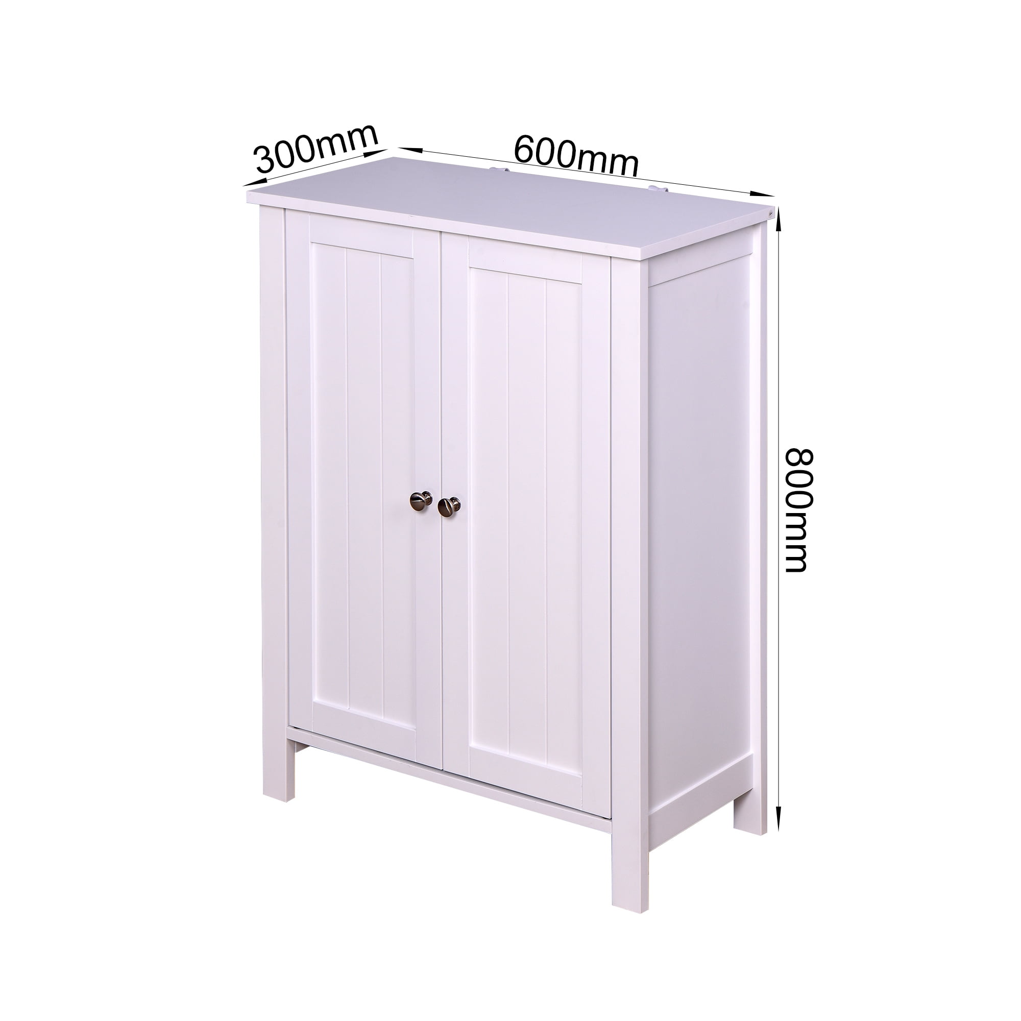 Bathroom Floor Storage Cabinet With Double Door Adjustable Shelf, White ...