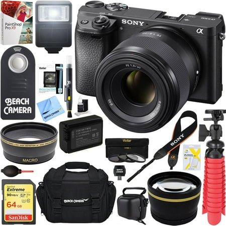 Sony A6300 Alpha 4k Mirrorless Digital Camera With 50mm F1 8 Prime Lens 64gb Accessory Bundle Dslr Photo Bag Extra Battery Wide Angle 2x