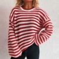 thumbnail image 1 of PEONAVET Chandail Col Rond pour Femmes Manches Longues Col Rond Rayé Imprimé Décontracté Tricot Ample, 1 of 5