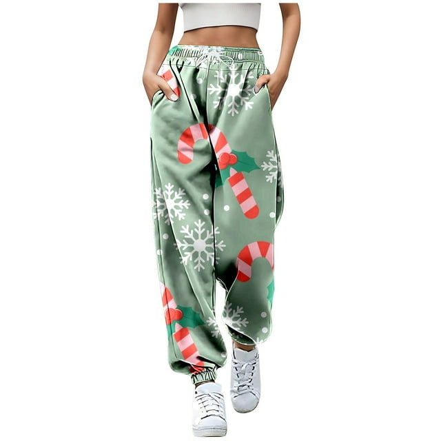 Pantalon de Noël pour Femmes Pantalon de Jogging avec Béquille de Noël Confortable et Ample Taille Haute avec Poches