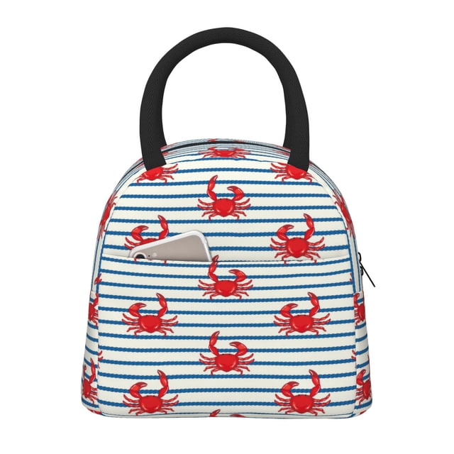 Balery Cute Red Crabs With Nautical Bolsa de Almuerzo para Mujeres, Caja de Almuerzo, Bolsa de Almuerzo Pequeña Impermeable, Tote de Almuerzo Reutilizable con Gran Capacidad