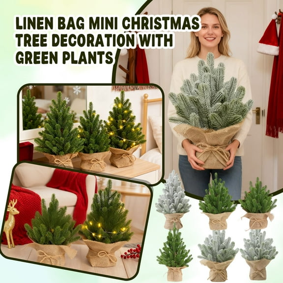 SugarBloom Artificial Christmas Garland, 11.81 Inch Christmas Tree Snow Flocked Artificial Xmas Tree with Linen Base, for Desktop Office Home Decor Festive Holiday Supplies,D