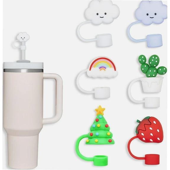 6 Pack Compatible with Stanley 30 & 40 Oz Tumbler, 10mm Straw Covers Cap, Cute Silicone Little Cloud Straw Covers, Straw Protectors, Various Shapes Soft Silicone Straw Lids for 10mm Straws