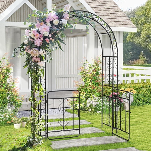 Moccha Garden Arch, 84" Arbor Trellis with Lockable Gate for Climbing , Roses, Vines, Outdoor Pergola Archway, Heavy-Duty Garden Arbor for Lawn Patio Bridal Party Decoration Pathway Ceremony
