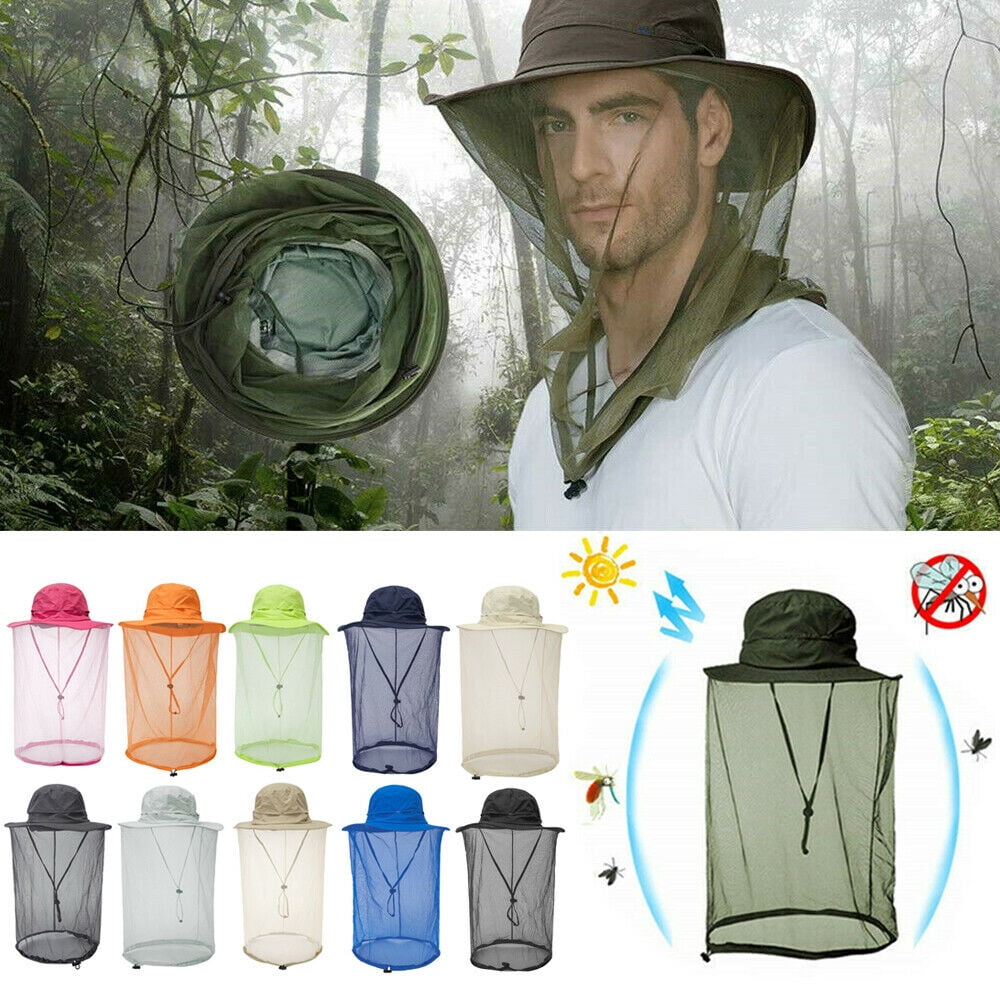 Outdoor Mosquito Head Face Net Hat Sun Bee Insect Bug Protection Hidden Mesh JM 
