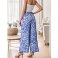 thumbnail image 6 of GIRUNS Women's Wide Leg Pants High Waist Adjustable Knot Casual Loose Trousers With Pockets Business Work Casual Pants Blue Porcelain XL, 6 of 6