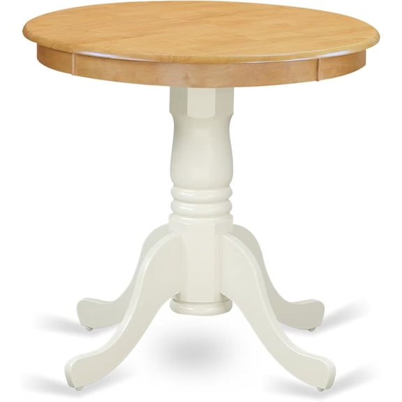 FurniFact Pedestal Dining Table, Round, Oak White Finish, Solid Wood