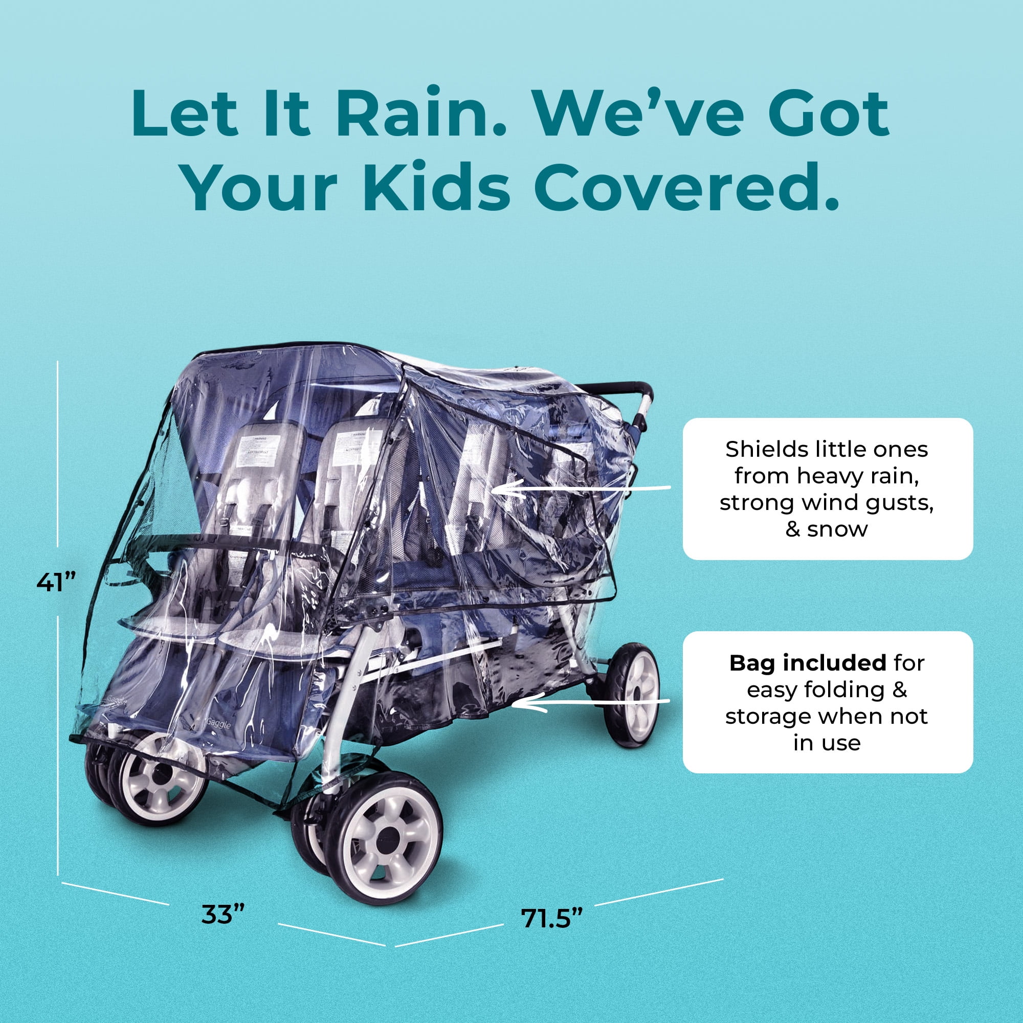 Foundations Jamboree 6 Seat Stroller Rain Cover 3 Pack, Easy to Use Snaps Surrounding a Mesh Window, Air Ventilation While Covered (Clear)