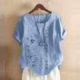 thumbnail image 1 of JUNWELL Femmes Tops Dégagement Mode Femmes Été en Vrac Imprimé Rond T-Shirt Manches Courtes Blouse Décontractée Tops, 1 of 6