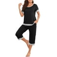 thumbnail image 6 of Jalioing Women's Lounge Set 2 Piece Short Sleeve Round Neck Tops Capris Pajama Set with Pocket Loose Sleepwear, 6 of 9