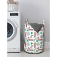 thumbnail image 3 of 90s Laundry Bag, Memphis Style Geometrical Illustration with Dots Barcode Triangle Shapes Retro Art, Basket with Handles Drawstring Closure for Laundromats, 13" x 19", Coral Black, by Ambesonne, 3 of 4