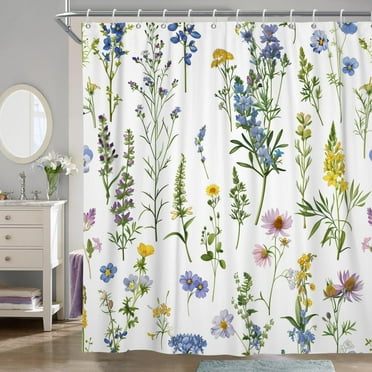 Spring Floral Shower Curtains, Colorful Flower Bathroom Shower Curtain Sets, with 12 Hooks 72" x 72''