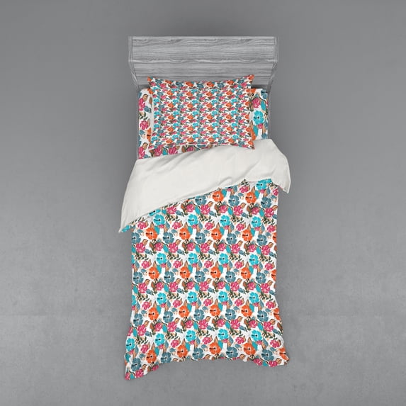 Ambesonne Exotic Bedding Set 3 Pcs, Tropical Colorful Petals, Twin XL, Multicolor