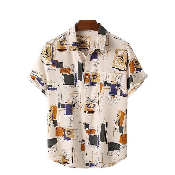 INCERUN Men's Short Sleeve Shirts Printed Buttons Up Holiday Hawaiian T-Shirts
