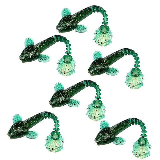 Señuelos de pesca blandos de , 6 uds., cebos de pesca realistas de colores , 9cm/3,5 pulgadas Verde Cola Simulación de cebo suave