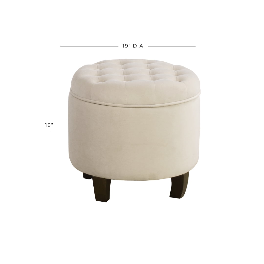 Ember Interiors Velvet Round Storage Ottoman, Beige