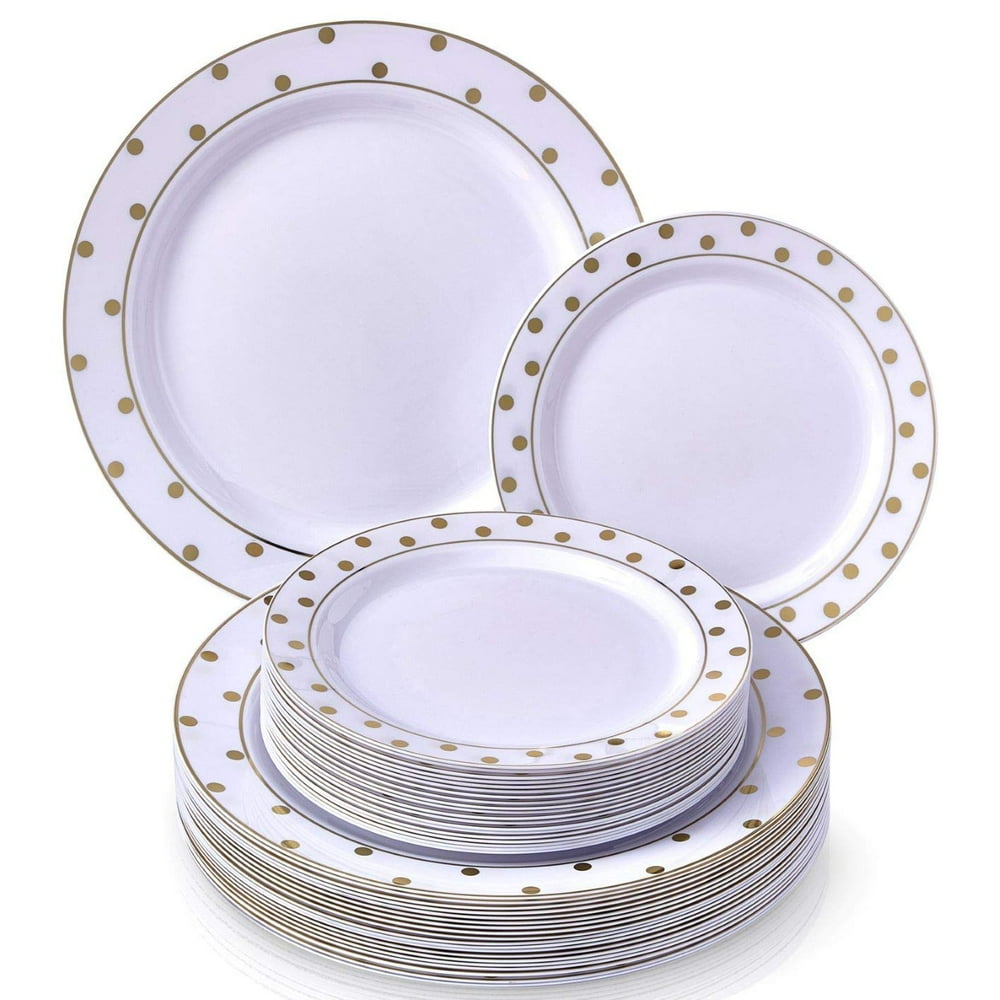 PARTY DISPOSABLE 40 PC DINNERWARE SET | 20 Dinner Plates | 20 Salad/Dessert Plates | Heavy Duty ...
