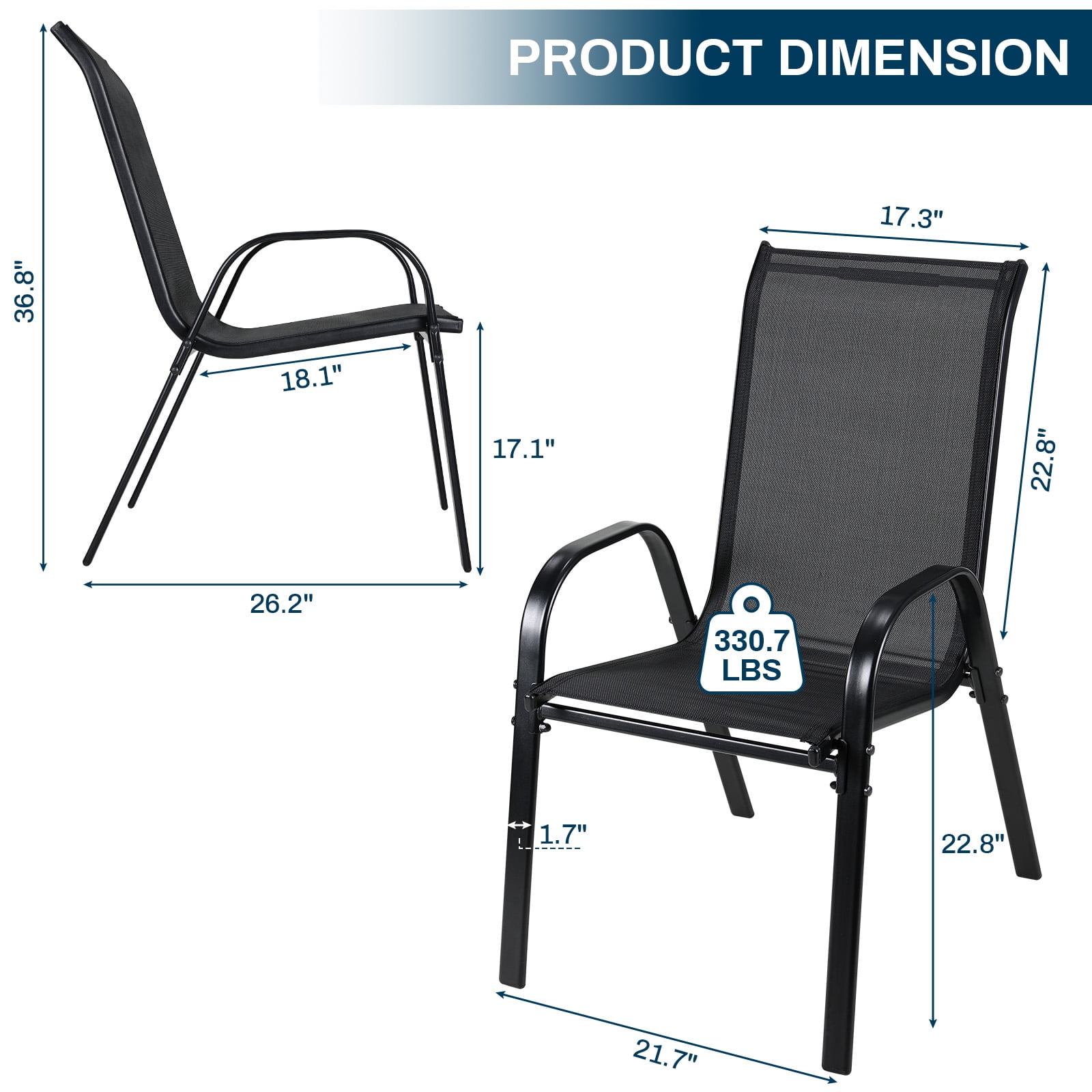 Pirecart Outdoor Patio Dining Chairs Set of 4, All Weather Outdoor Stacking Chairs for Backyard, Deck, Poolside