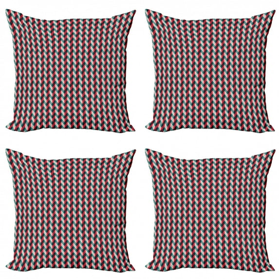 Ambesonne Retro Throw Pillow Cover 4 Pack, Country Style Checkered, 24", Dark Coral Teal Beige