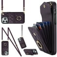 thumbnail image 3 of Funda de cuero con soporte para anillo y cordón cruzado para iPhone 13, 14, 15, 16 Pro Max, 12, 11, XS Max, XS, 8, 7 Plus, funda tipo billetera con ranuras para varias tarjetas, 3 of 5