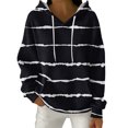 thumbnail image 3 of Women's Fashion Casual Striped Print Pullover Long-Sleeve Hooded Sweatshirt, Classic Fall Winter Wear with Soft Material and Stylish Design for Everyday Use,Black,L, 3 of 6