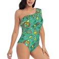 thumbnail image 3 of Pofeuu Funny Animals in Jungle Print Women's One Piece Swimsuits One Shoulder Swimwear Asymmetric Ruffle Monokinis Bathing Suits-Small, 3 of 6