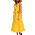 thumbnail image 3 of Robe Maxi à Étages Sans Manches à Col en V pour Femme, Plage, à Bretelles à Nouer, Smockée, Longue, Plissée, Robe d'Été Jaune G, 3 of 9