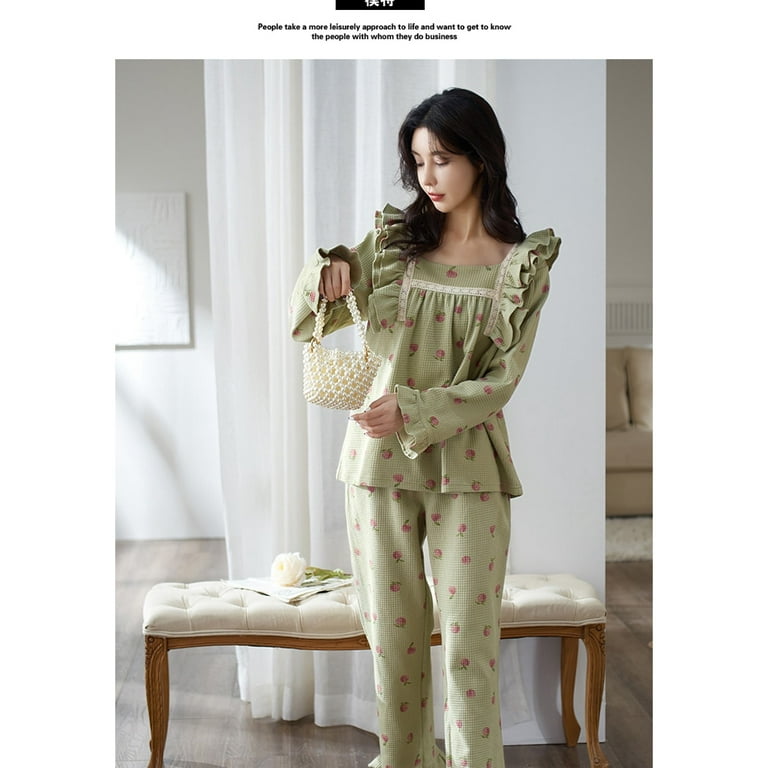 DanceeMangoo Cotton Pijama Set Womens Sleepwear Tops Long Pyjamas Set  Autumn Winter Homewear Women Casual Sleepwear Nightwear Pajama Sets 