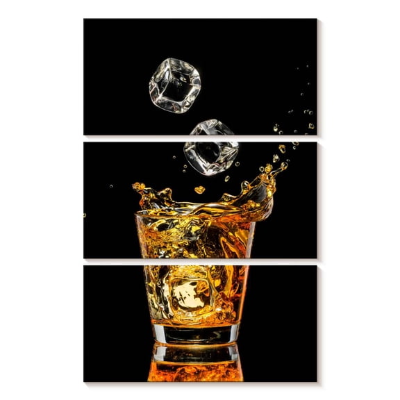Elephant Stock Whiskey And Ice Cubes Wall Art - Vertical Multi Panel Canvas - Dining Room Wall Decor - Food And Drink Multi Panel - Black And Orange Decor - 14" x 23"