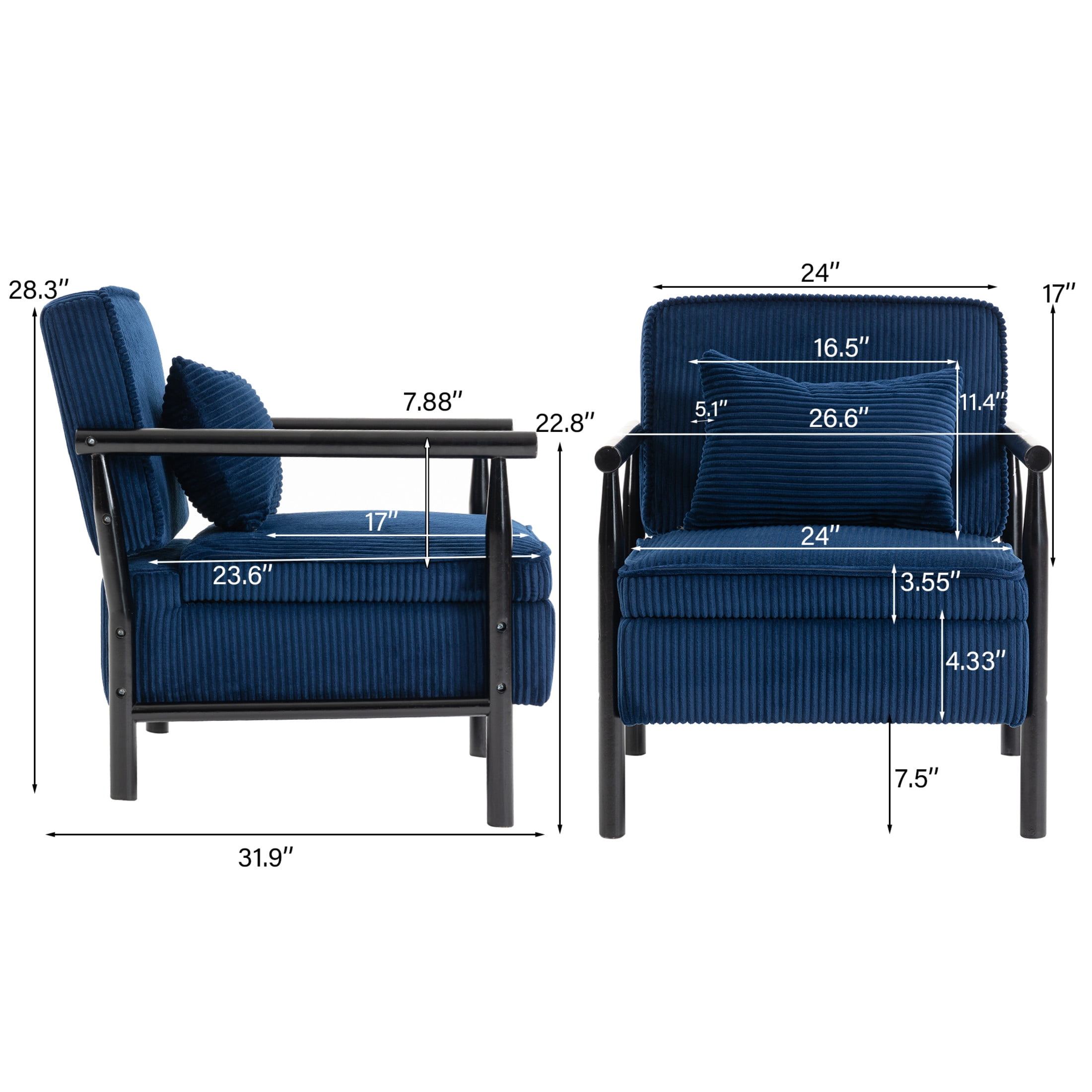 GDF Studio Almere Mid-Century Modern Accent Chair with Under-Seat Storage, Corduroy Reading Armchair, Blue
