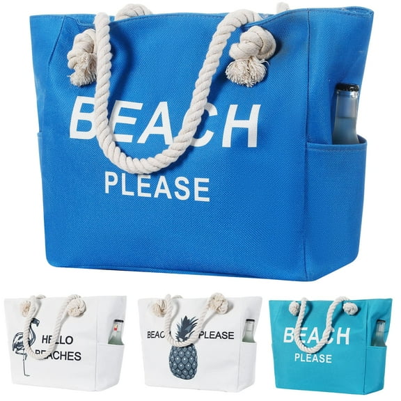Yorcoten Women Large Canvas Beach Tote Bag with Inner Pockets , Waterproof Sandproof Handmade Tote Bags Zip Closure for Travel Vacation Gifts , Summer Cruise Pool Essentials Shoulder Crossbody Handbag