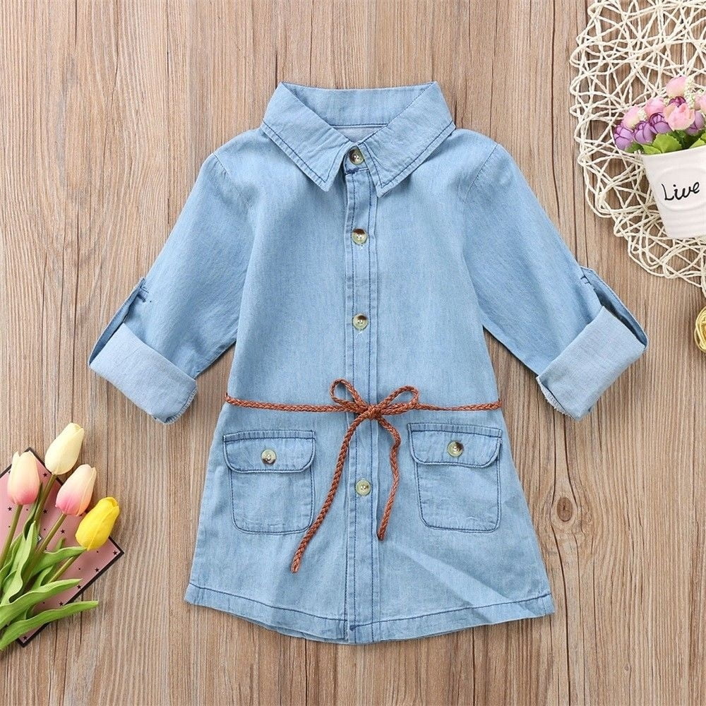 Eyiiye Kids Girls Long Sleeve Dress Jeans T Shirt Casual Beach Denim Mini Dress Age 2 7y Onesize