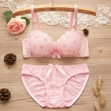 Print Bow Lace Cotton Bra Sets Women Push Up Lingerie Bra+Panties Sets Underwire Bra & Panty Set Underwear Sets