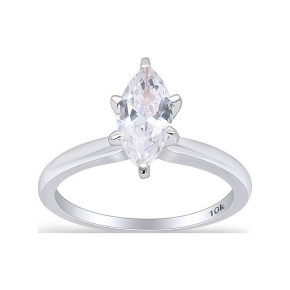 10K White Gold Marquise Cut Cubic Zirconia Solitaire Engagement Wedding Ring Jewelry For Womens-9
