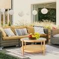 thumbnail image 6 of BaytoCare 31.5" Round Side Table - Teak Rubberwood with Glass Top & Wicker Shelf (Large), 6 of 8