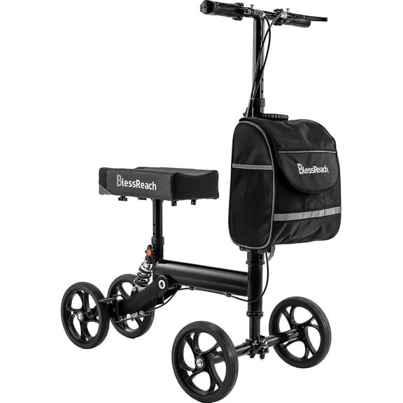Knee Scooter Steerable Knee Walker Deluxe Medical Scooter for Foot Injuries Adult Compact Crutches,Supports Up to 300 lbs(Black)