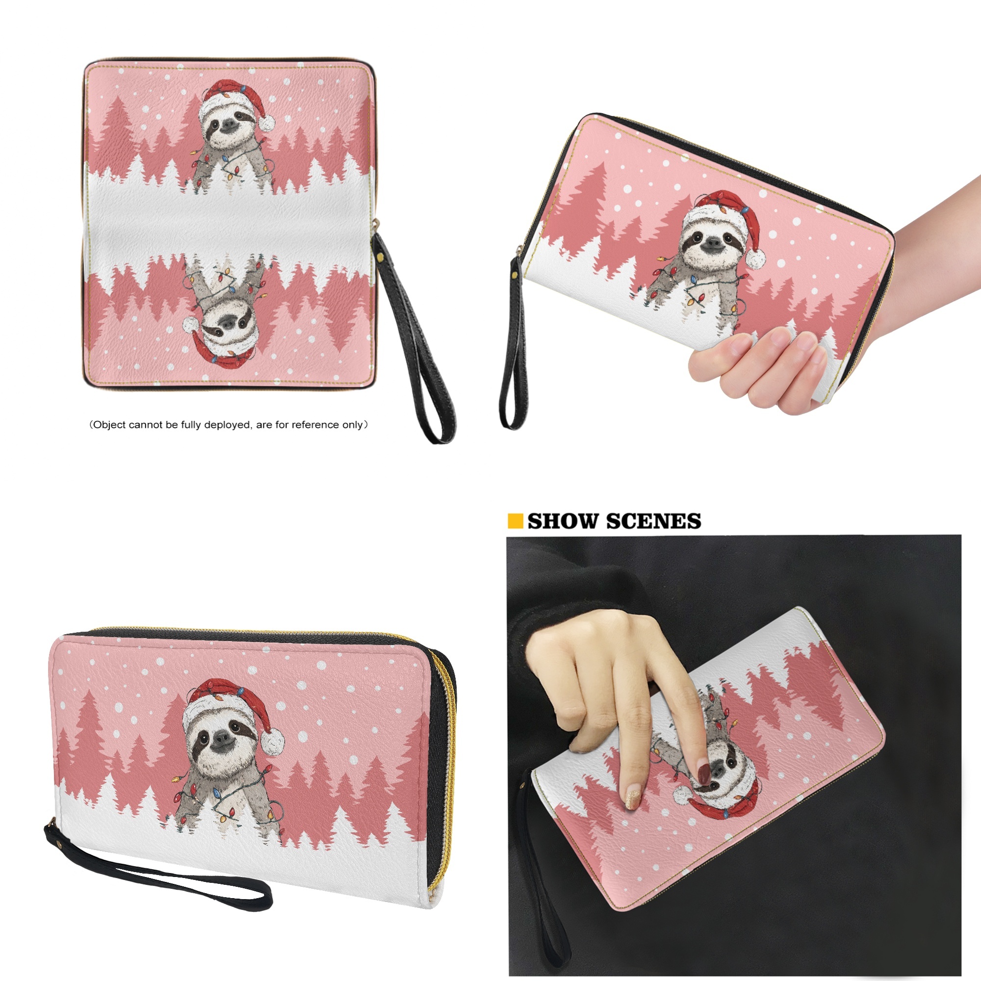 ZUXONGSY Christmas Sloth Print Purse and Handbags Set for Women Leather Top Handle Shoulder Bag with Matching Wallet Satchel Purse Set Hobo Bag Clutch Slim Wallet for Shopping