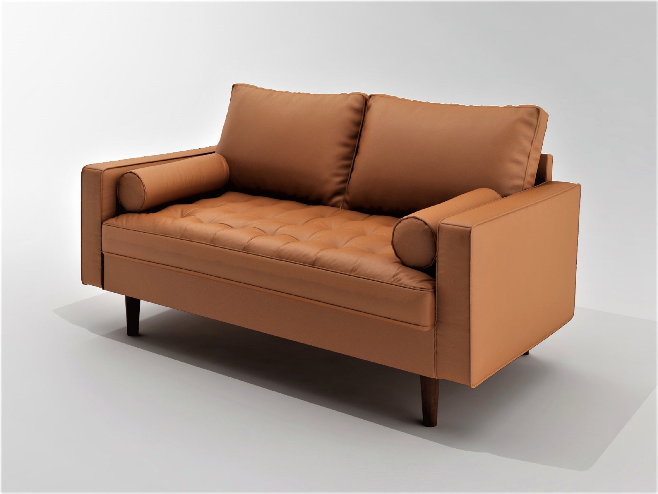 US Pride Furniture Mid-Century Gabler Loveseat in Faux Leather, Camel