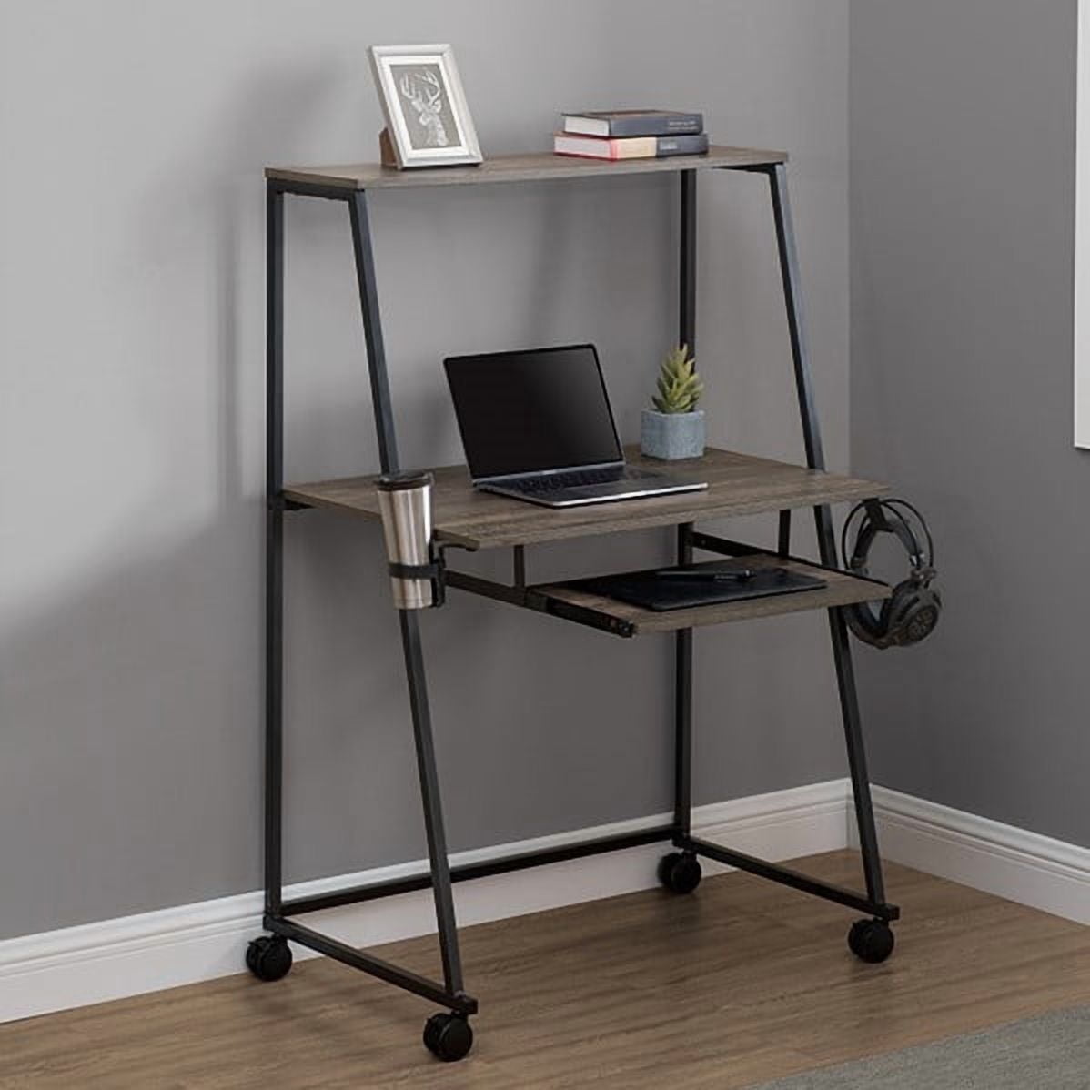 Sunjoy 33 Inch Ladder Desk with Shelves and Drawer Computer Study Writing Desk Table For small spaces Home, Brown